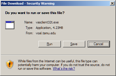 File Download Security Warning Dialog